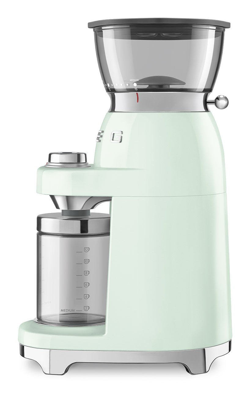 Molinillo De Café Smeg Cgf03pgeu, 15 Grados De Molienda, Depósito De 240 G, 150 W, Verde Claro.