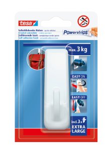Tesa Powermrips Haken Xl Rechteck 3kg Selbmklebend Blanco