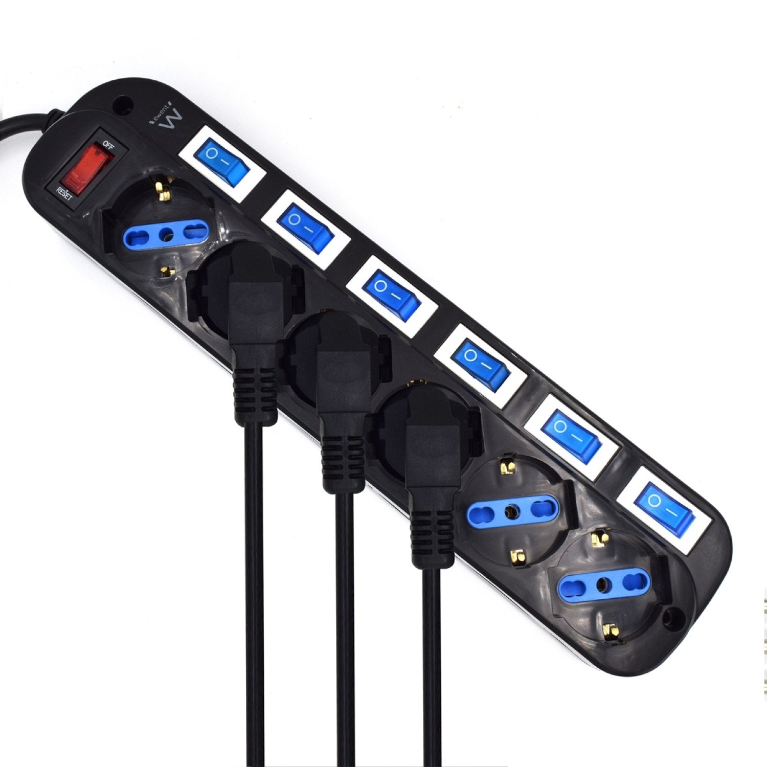 Ewent Regleta Con 6 Tomas Tipo L/F (Schuko) De 10/16a - Interruptor On/Off General E Individual - Proteccion Contra