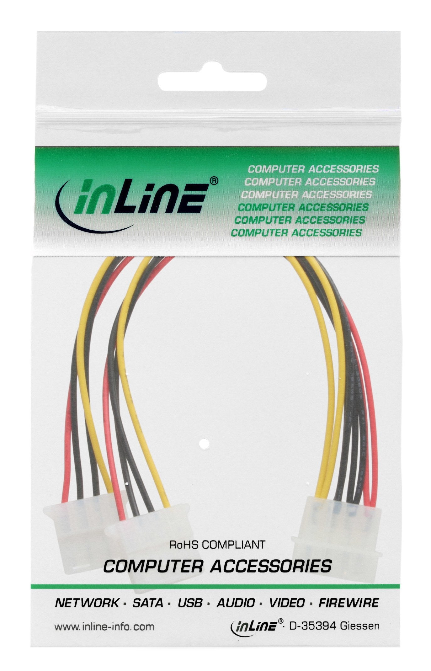 Cable En Y De Alimentación Interna Inline 1x Molex De 4 Pines A 2x Molex De 4 Pines 0,2 M