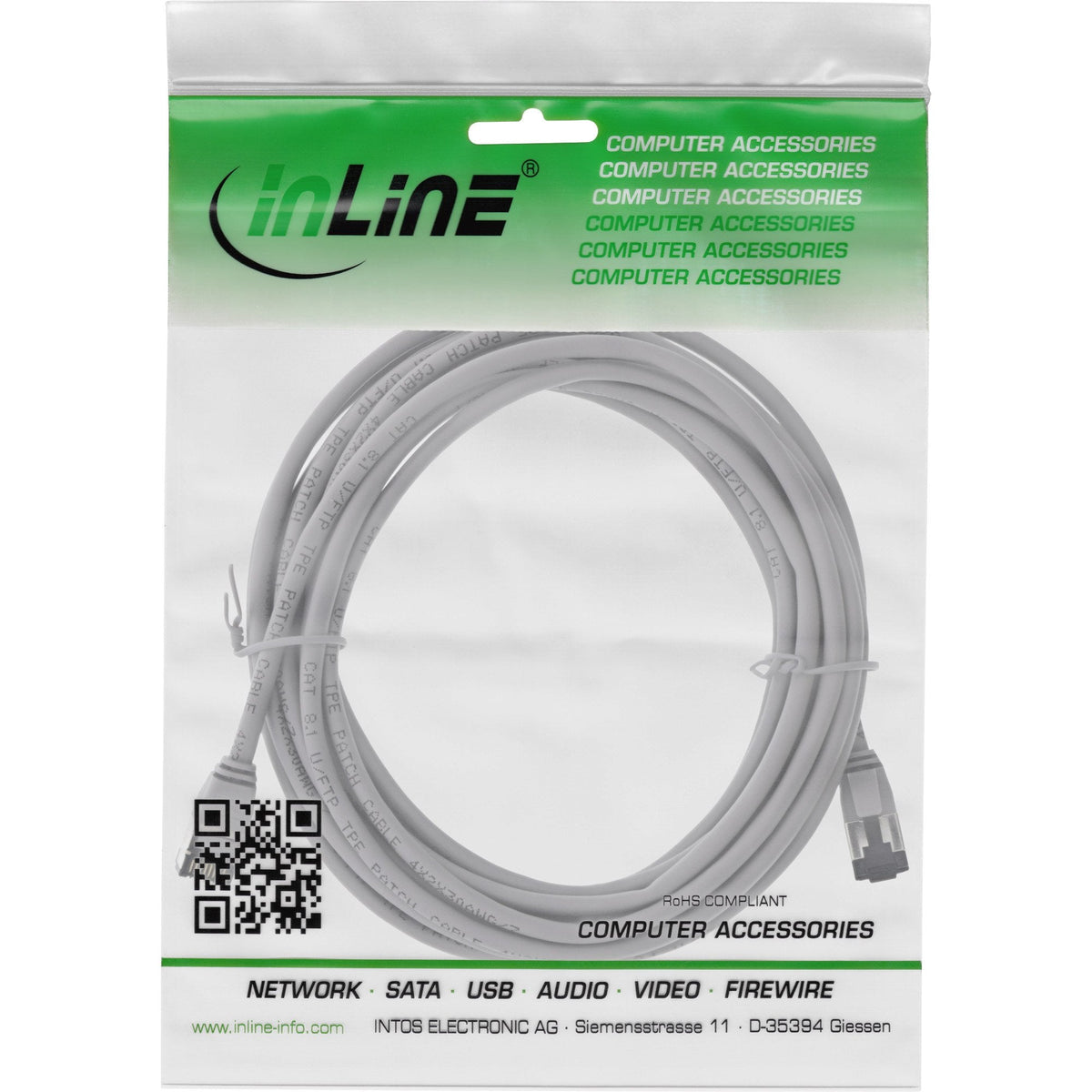 Inline® Cable De Red Slim, U/Ftp, Cat.8.1, Tpe Halogen-Free, Gris 5m