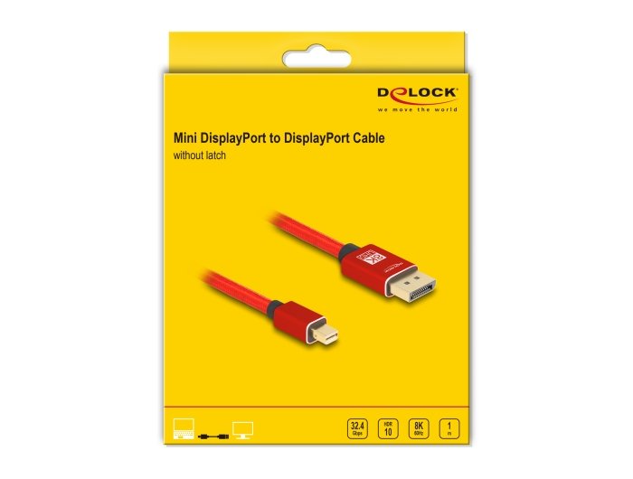Delock Mini Displayport Zu Displayport Cable 8k 60 Hz 1 M Rot Metall Ohne Einrastfunktion