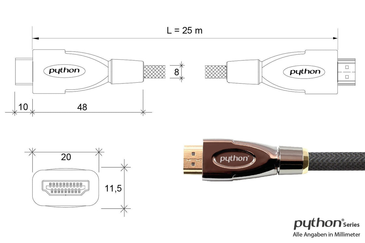 Python Hdmi® 2.0 Cable Activo 4k2k Malla De Nailon Negro 25m