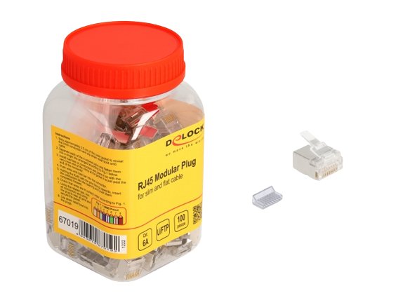 Delock 67019 Juego De 100 Conectores Modulares Rj45 Cat.6a Para Cables Planos Y Delgados