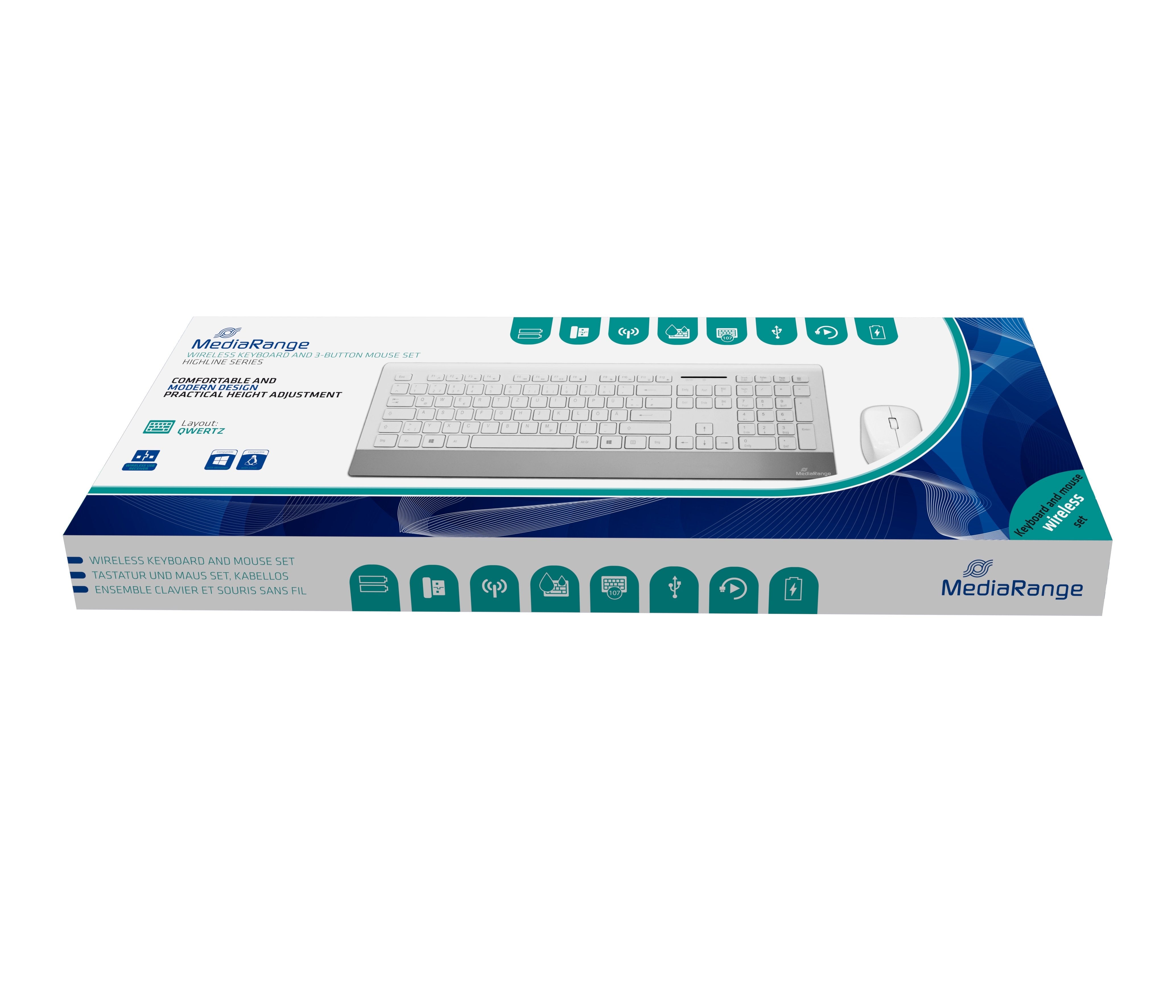 Mediarange Mros106 Teclado Ratón Incluido Rf Inalámbrico Qwertz Alemán Plata, Blanco