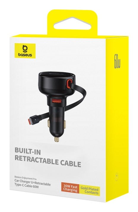 Baseus Enjoyment Pro Car Charger U+Retractable Type-C Cable 60w Cluster Black