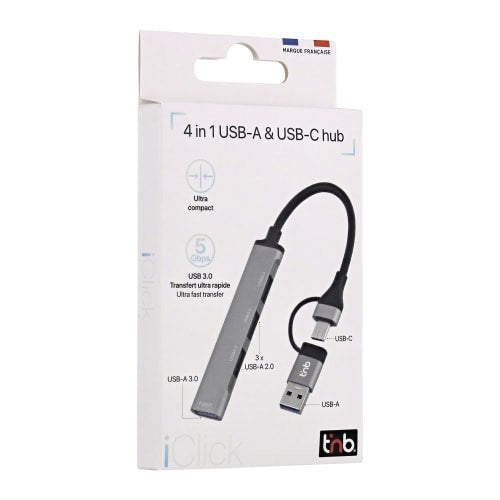 EAN 3303170116043 - T'nB HUBSLIM4 hub de interfaz USB 2.0 5000 Mbit/s Gris imagen 3
