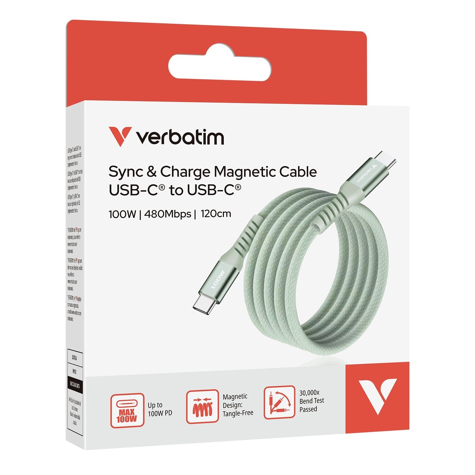 Verbatim Sync&Charge 100w 120cm Usb-C/Usb-C Magnetic Grün  31855