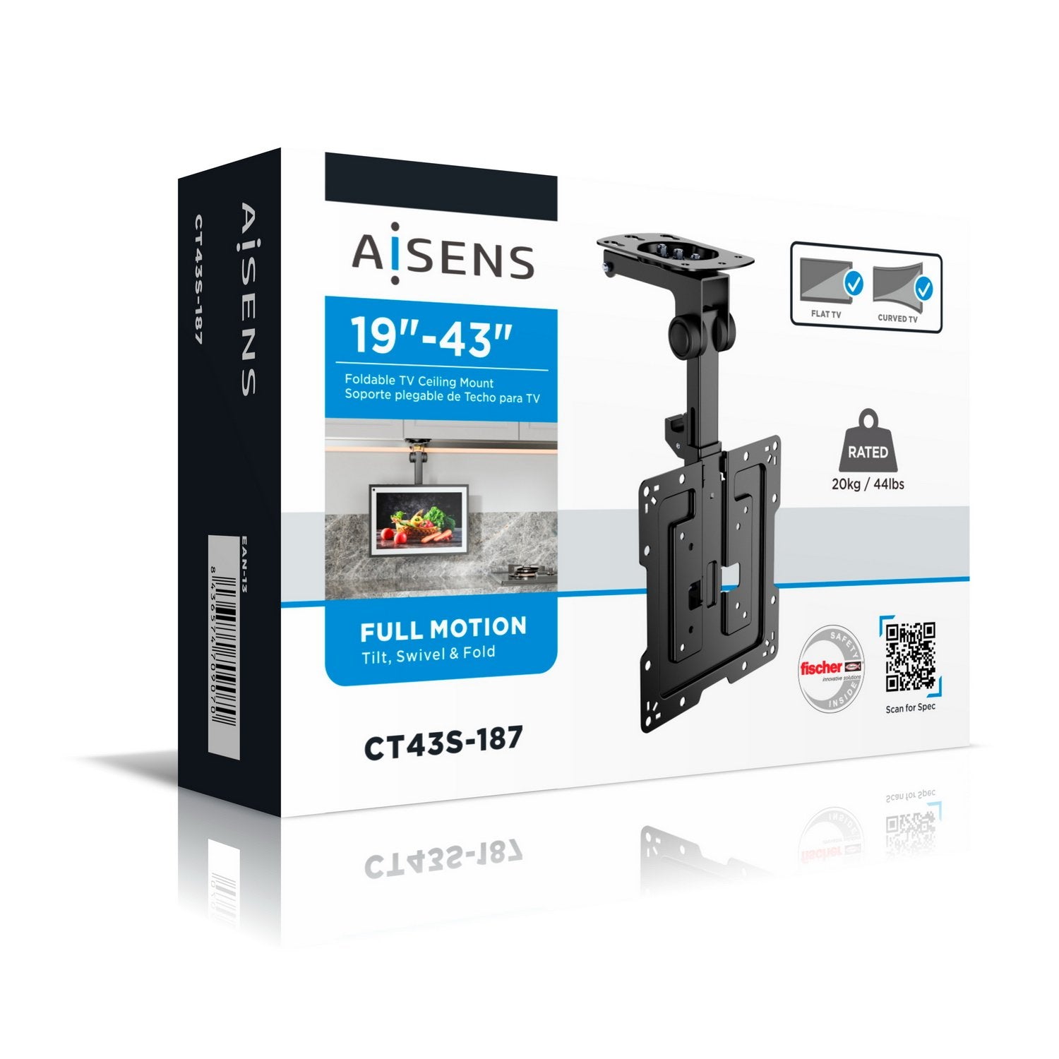 Aisens Soporte De Techo Giratorio - Plegable Para Monitor/Tv 20kg De 19-43 - Negro