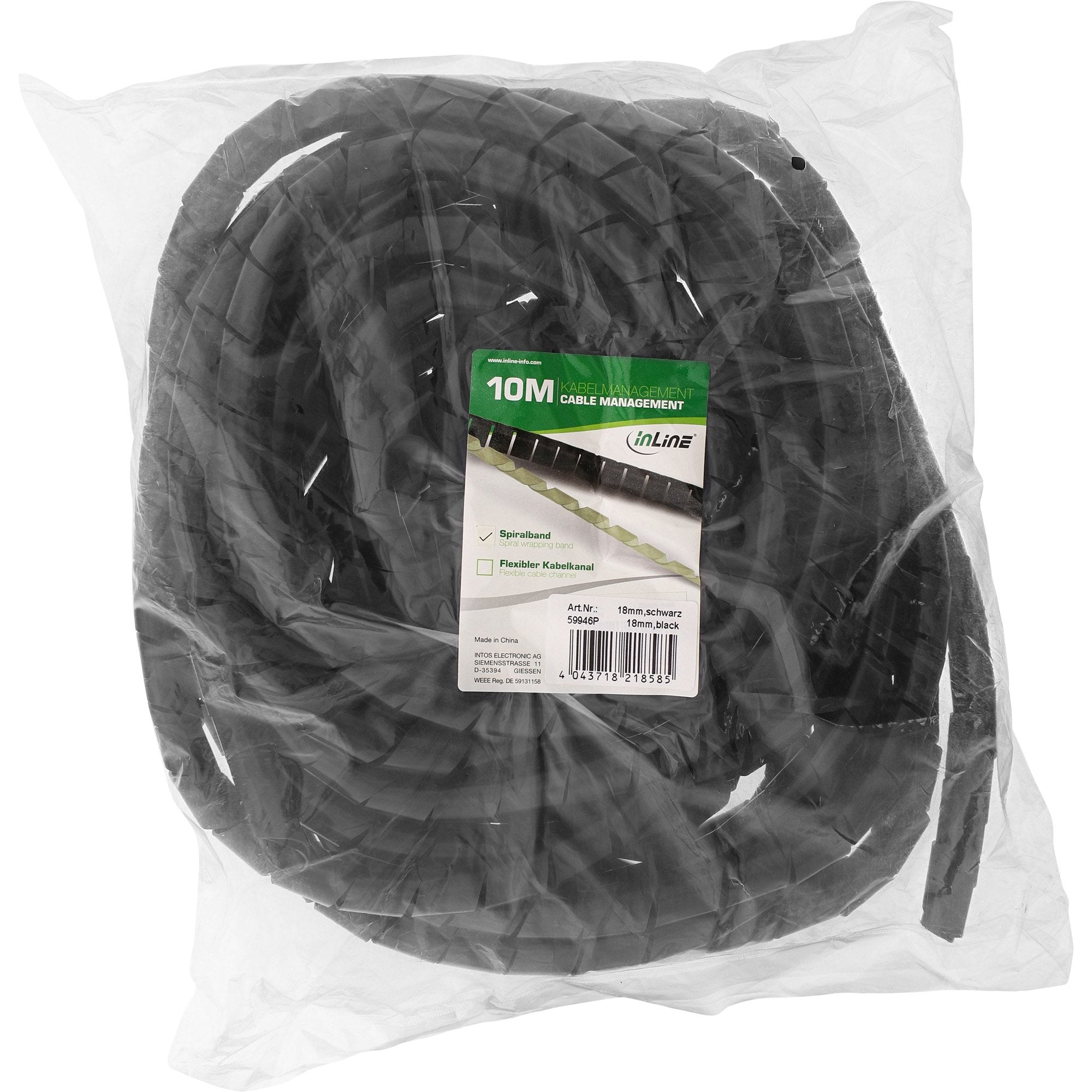 Inline Funda De Envoltura En Espiral 10m Negro 18mm