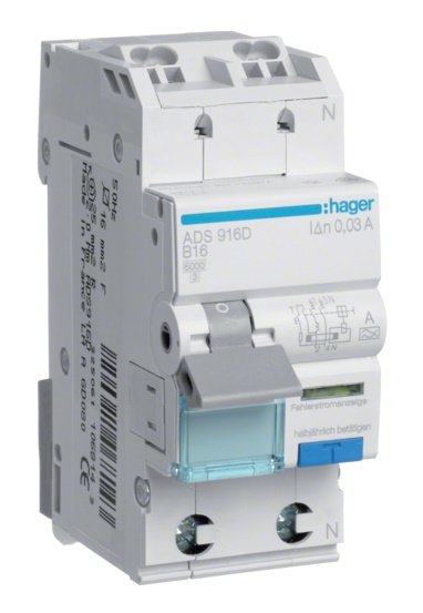 Hager Fi-Ls 1p+N 6ka B-16a 30ma Ads916d ** Tipo A Quickconnect