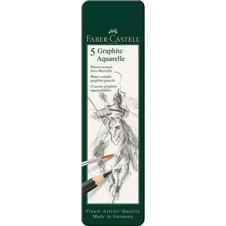 Faber-Castell 117805 . Estuche De Metal Con 5 Lápices Graphite Aquarelle En 2b, 4b, 6b, 8b, 10b, 12b