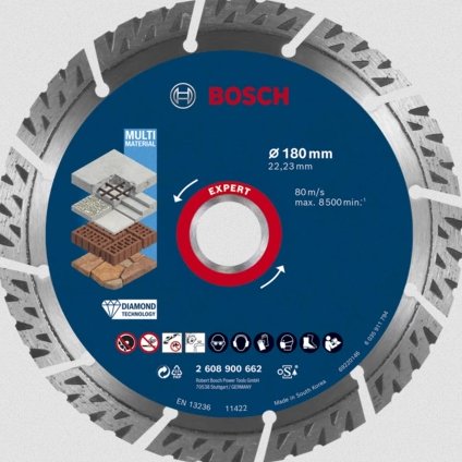 Disco De Corte Diamantado Bosch Professional Expert Multimaterial, Ø 180 Mm, Diámetro 22,23 Mm 2608900662