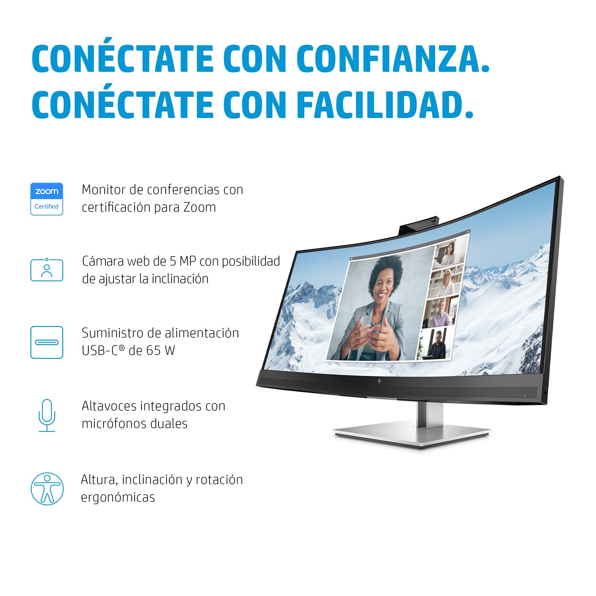 EAN 5715063342978 - HP E-Series E34m G4 WQHD Curved USB-C Conferencing Monitor pantalla para PC 86,4 cm (34") 3440 x 1440 Pix imagen 7