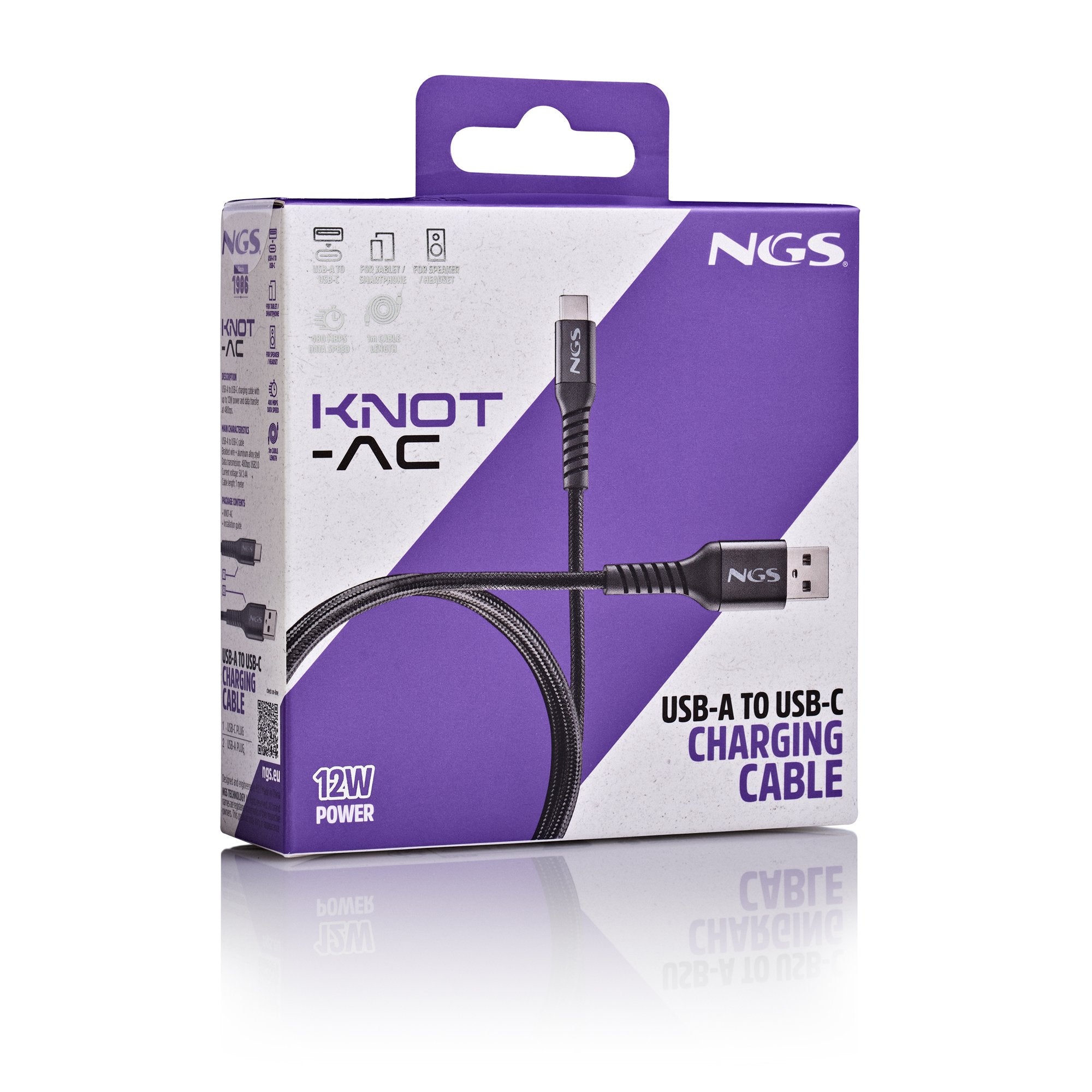EAN 8435430626865 - NGS KNOT-AC cable USB USB 2.0 2 m USB A USB C Negro imagen 4