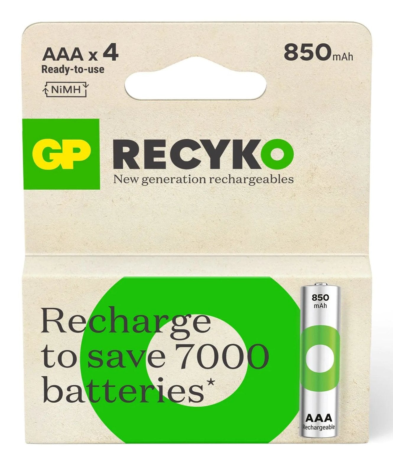 Pilas 1x4 Gp Recyko Nimh Batteries Aaa 850mah, Ready To Use