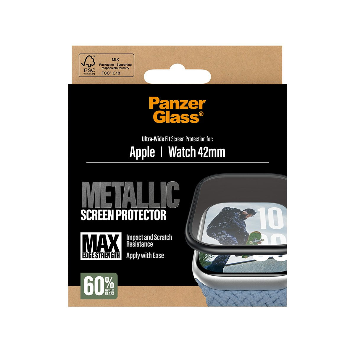 Panzerglass Screen Protector W. Negro Metal Frame Apple Watch 42mm