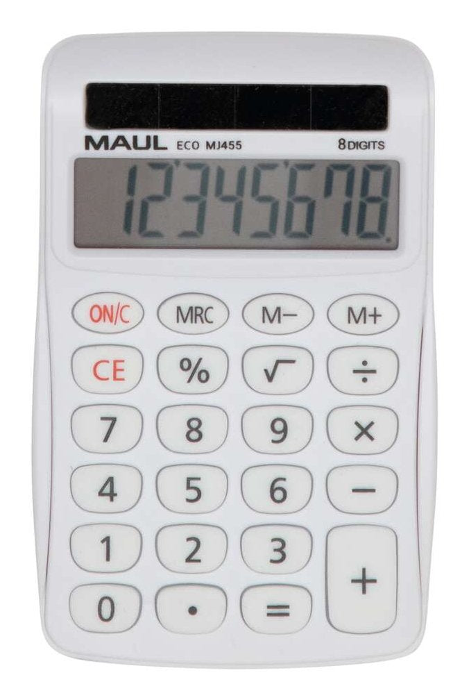 Maul Calculadora Eco Mj 455  Calculadora Basica Con Pantalla De 8 Dígitos  Calculadora Solar De 80% De Plástico Reciclado  Calculadora Pequeña 11,2 X 7,1 X 2 Cm  Blanco