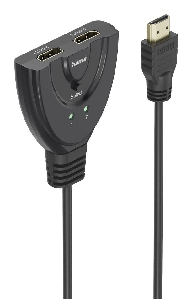 Hama Essential Conmutador Hdmi 4k - Cable 1.7cm - Luz Led - 2 Entradas Hdmi Hembra - 1 Salida Hdmi Macho - Negro
