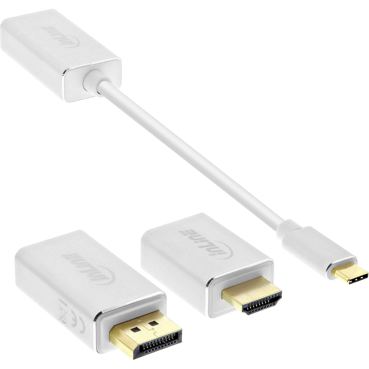 Inline Usb Display Converter Set 6 En 1, Usb Tipo C Macho A Displayport Hembra, Hdmi, Vga (Modo Alternativo Dp), 4k2k, Plateado, 0,2 M