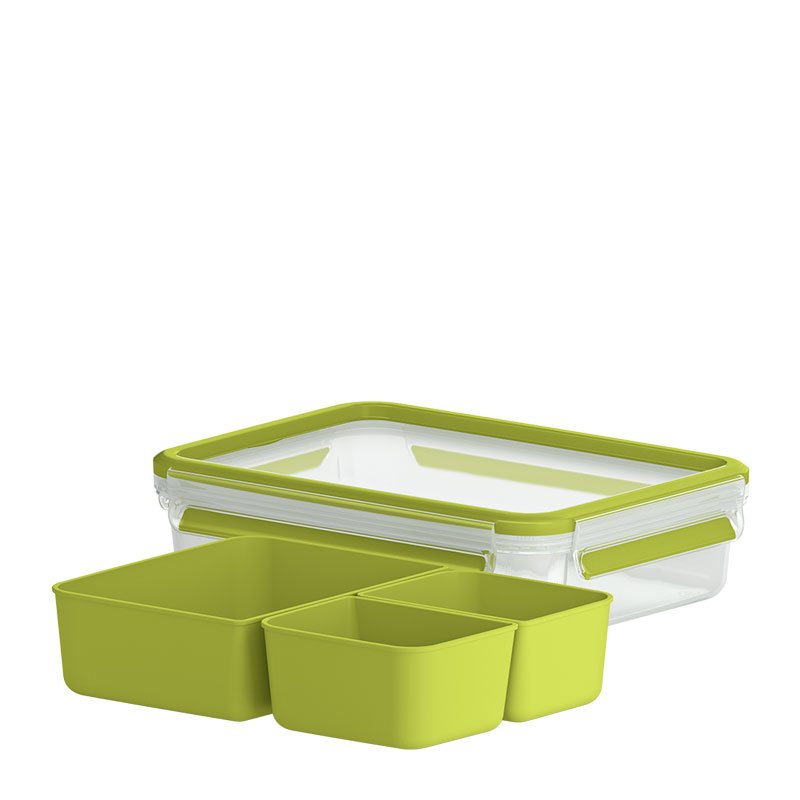 Emsa Clip & Go Snackbox 1,2 L Con 3 Insertos, Box, Rectangular, 1,2 L, Transparente, Alemania, 163 Mm