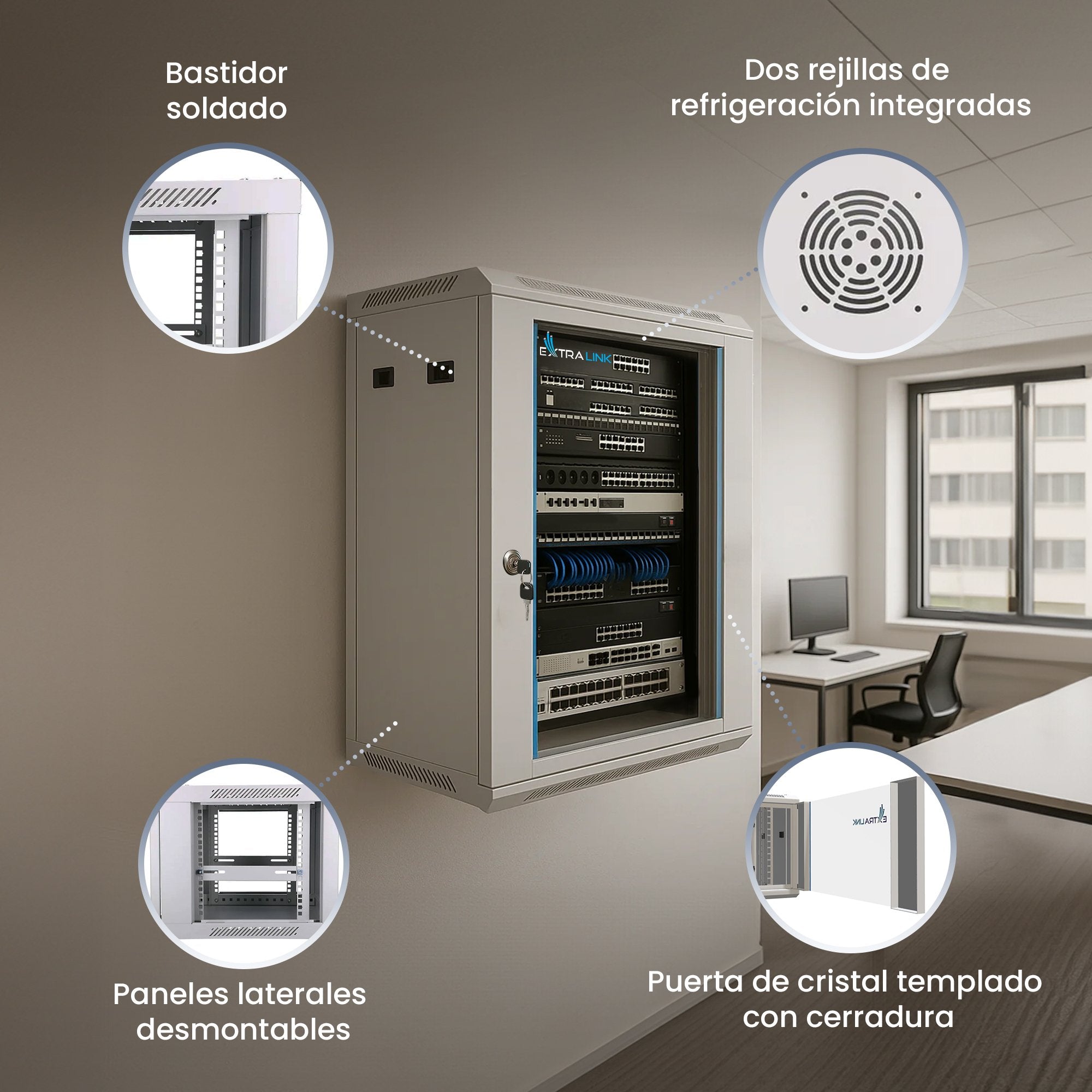 Extralink Armario Rackmount 18u 600x600 Gris Montaje En La Pared