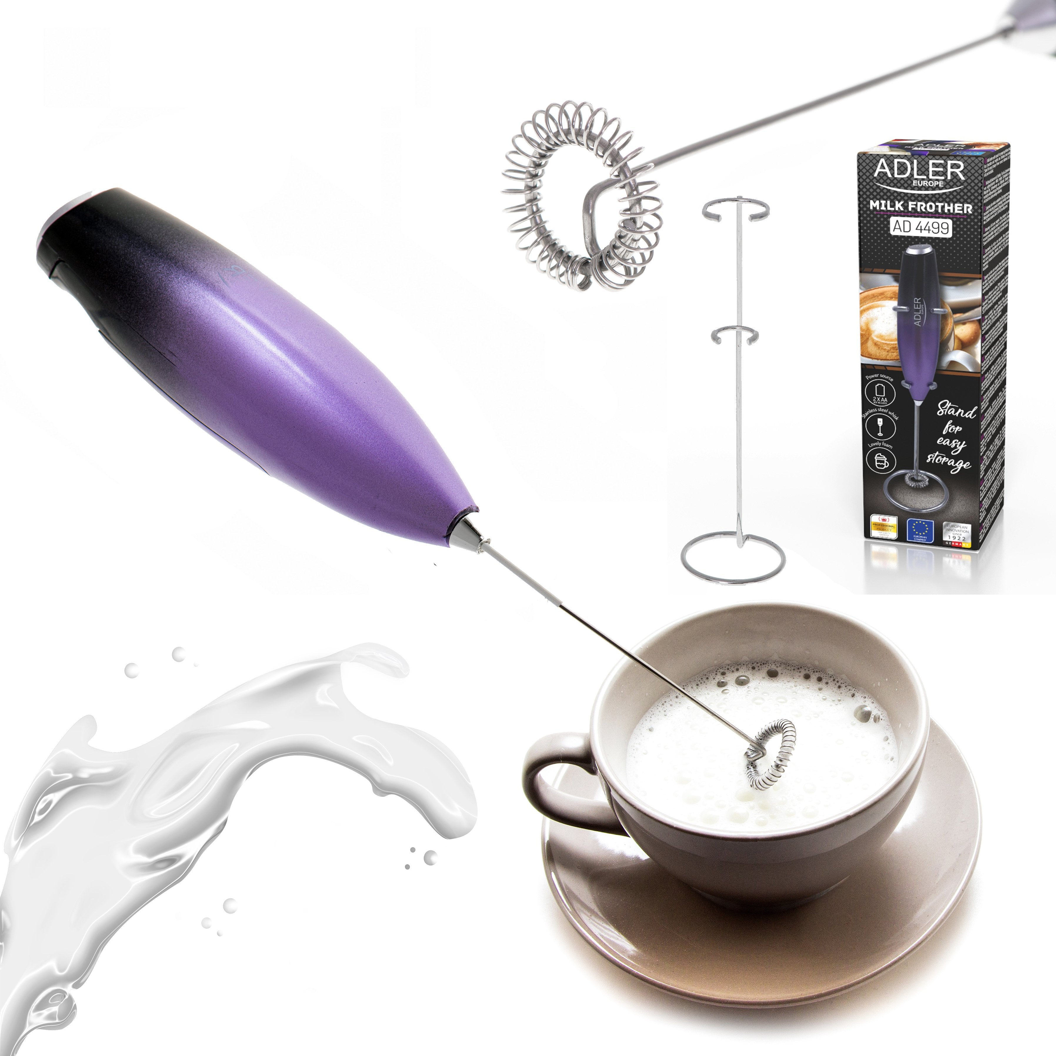 Adler Ad 4499 Espumador De Leche Con Soporte Negro Morado