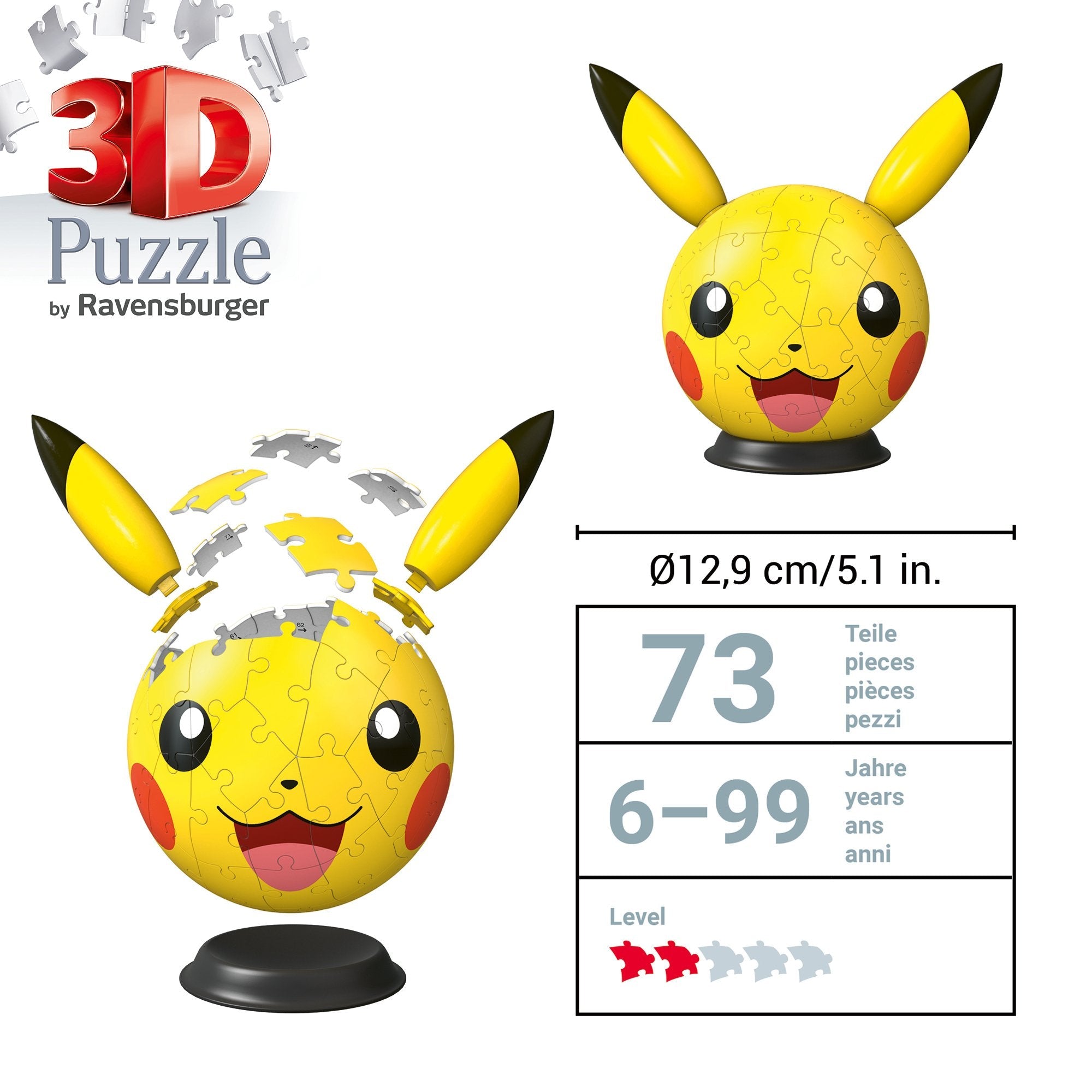 Ravensburger 3d Puzzleball Pokémon Pikachu Mit Ohren 12008076