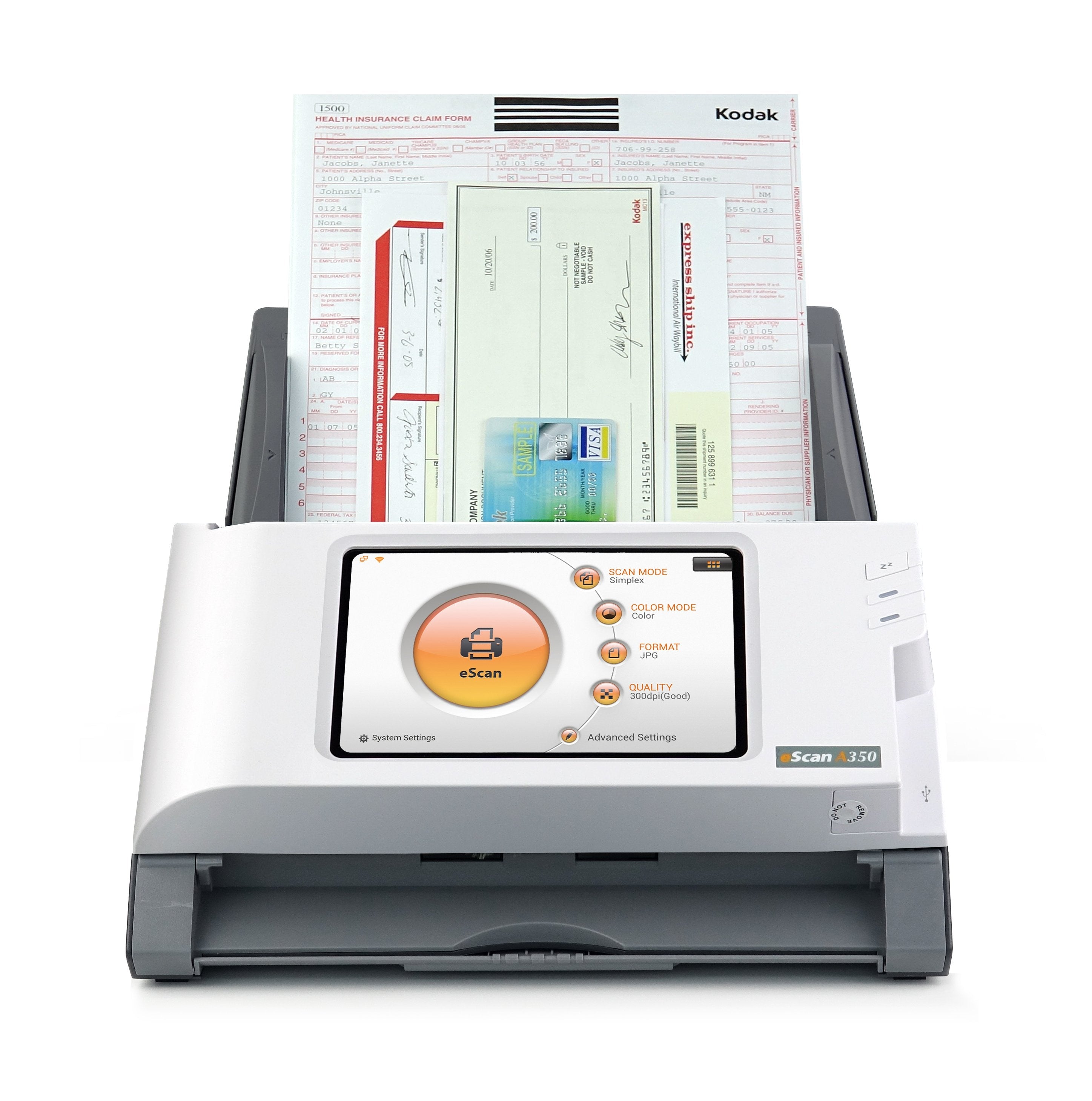 Plustek Escan A350 Essential 600 X 600 Dpi Escáner Con Alimentador Automático De Documentos (Adf) Negro, Blanco A4