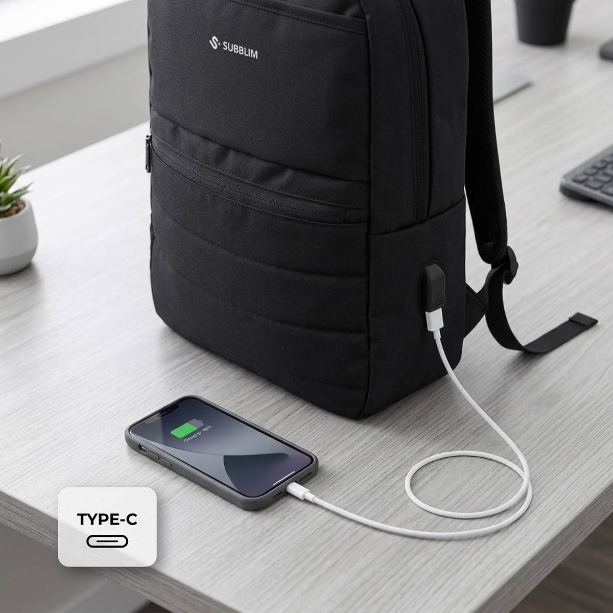 Mochila Subblim Compact Backpack 15l Para Portátiles Hasta 15.6' Repelente Al Agua Cinta Para Trolley Negra