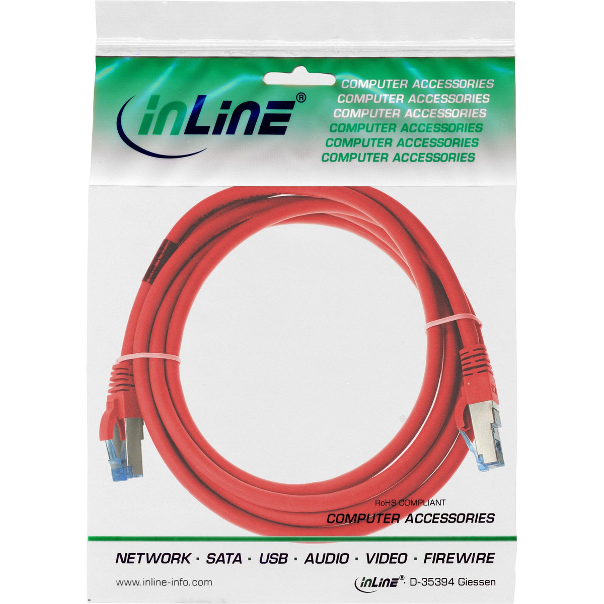 Cable De Red Inline S/Ftp Pimf Cat.6a Libre De Halógenos 500mhz Rojo 0.5m