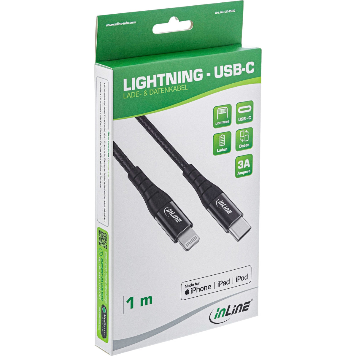 Inline 31450d Cable Usb-C - Lightning 1 M Negro