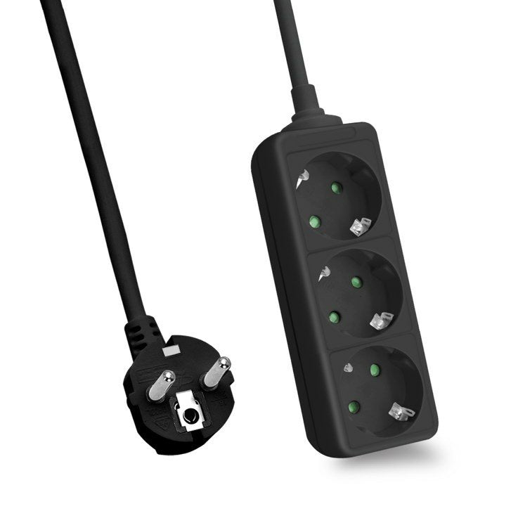 Helos Regleta Classic, 3 Tomas, Negro, 5,0m, Sin Interruptor