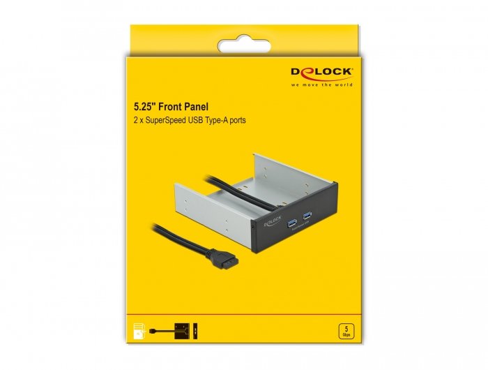 Panel Frontal De Delock De 5,25" Con 2 Puertos Tipo A Superspeed ??Usb (Usb 3.2 Gen 1)