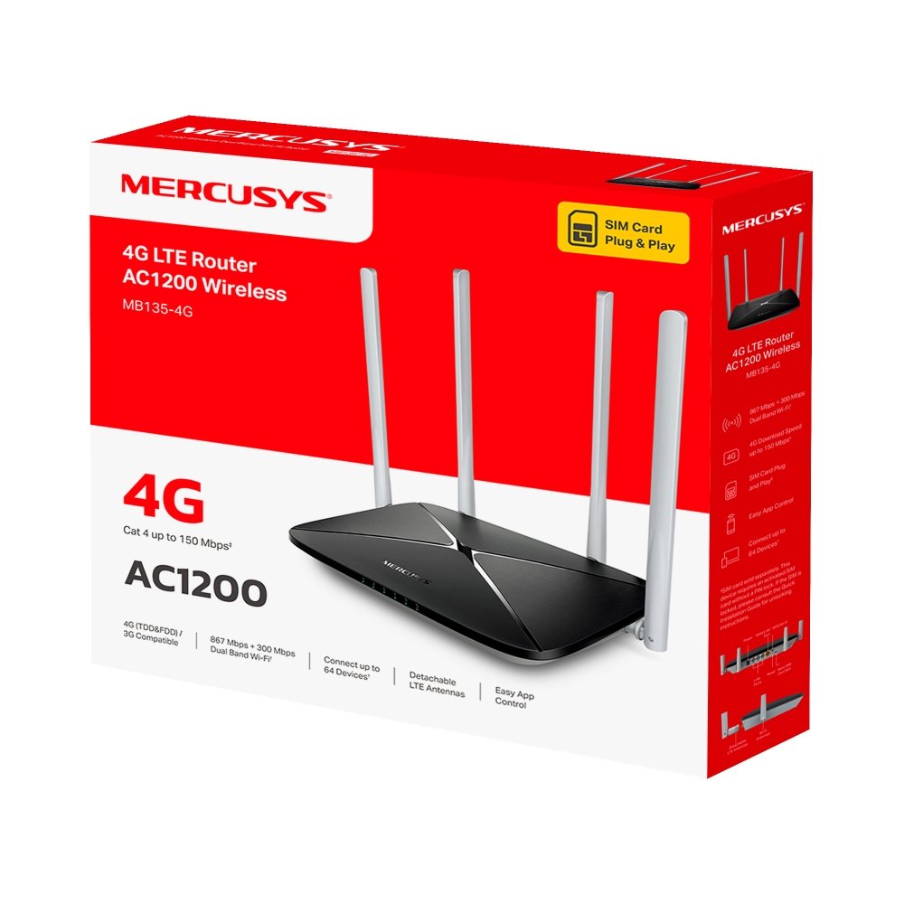Router Wifi Movil 4g Mercusys Mb135-4g Ac1200 Lte 4xrj45 100mbs 1xtelefono Ranura Nanosim