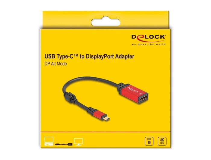 Delock 60052 Adaptador Usb Type-C A Displayport (Modo Dp Alt) 8k 30 Hz Con Función Hdr Rojo