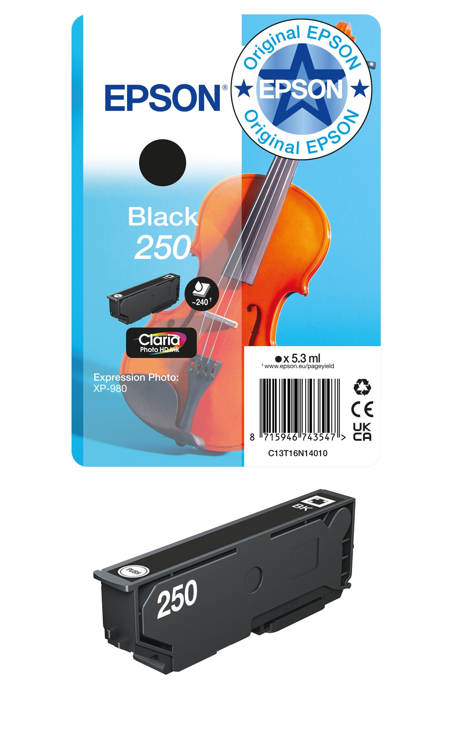 EAN 8715946743547 - Epson 250 Violin Claria Photo HD cartucho de tinta 1 pieza(s) Original Rendimiento estándar imagen 2