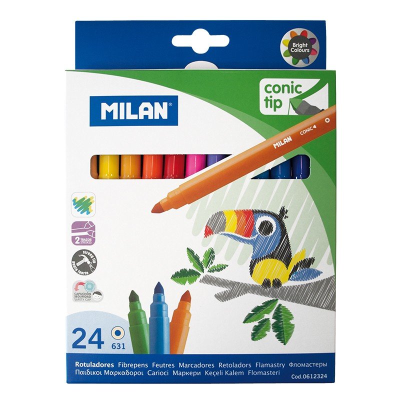 Caja 24 Rotuladores Punta Conica Ø5mm Base Agua Milan