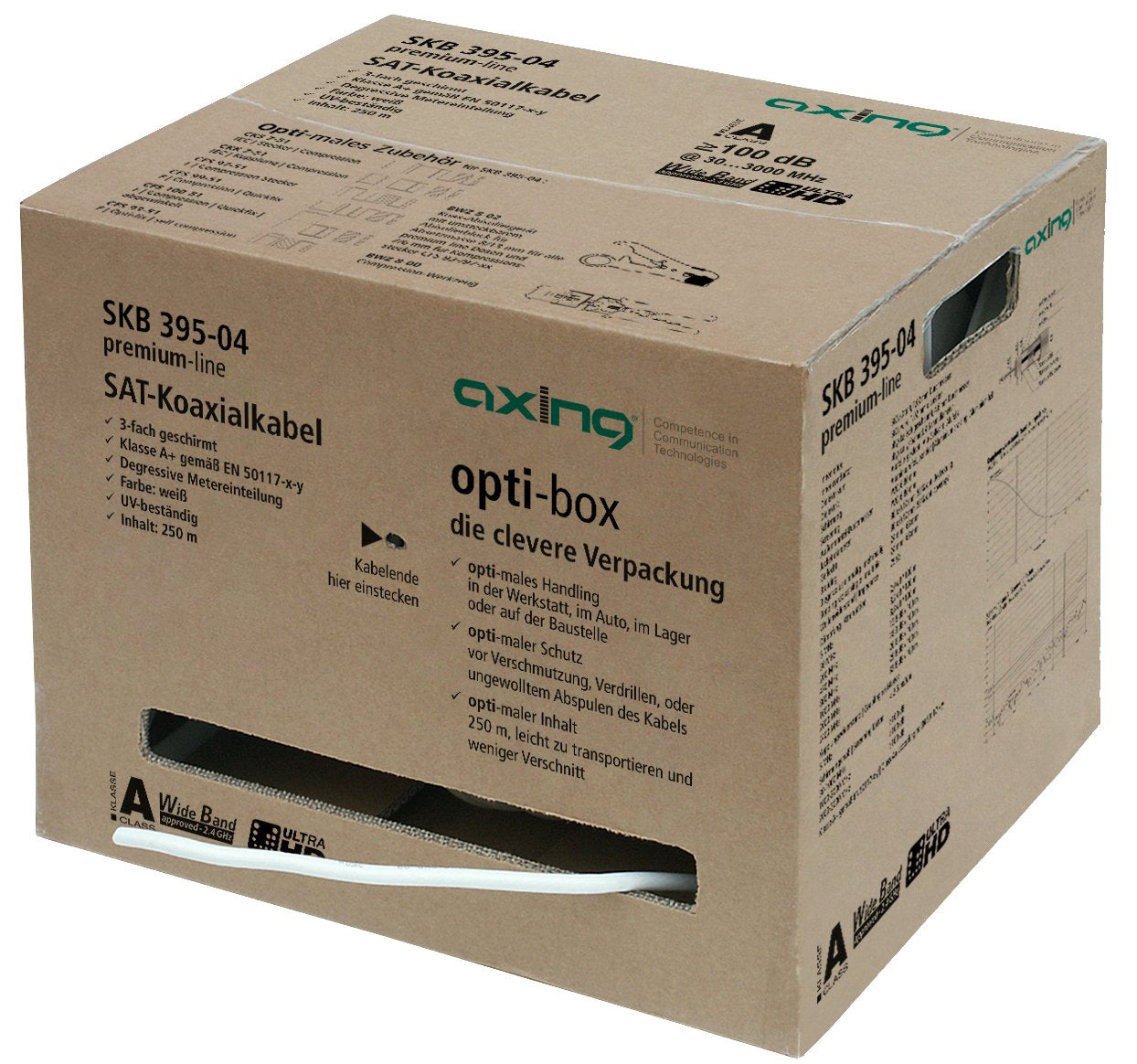 Axing Koaxialcable 250m Wei Skb 395-04 Opti-Box A+ 3-Fach Geschirmt