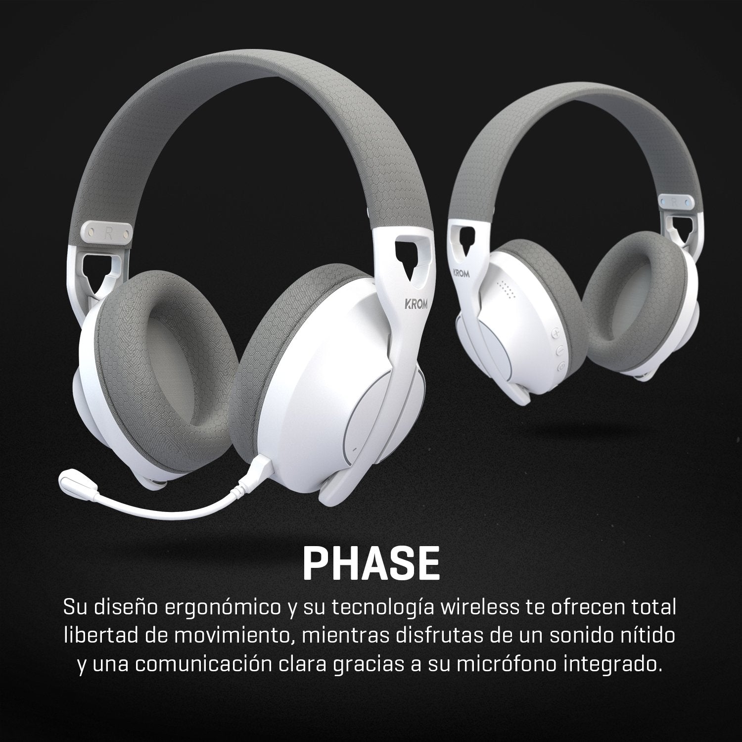 Auriculares Gaming Inalámbricos Con Micrófono Krom Phase Bluetooth Jack 3.5 Usb 2.0 Blancos