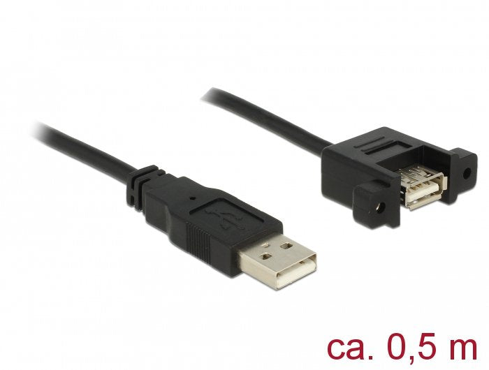 Delock 85461 Cable Usb 2.0 Tipo-A Macho > Usb 2.0 Tipo-A Hembra, Instalación En Panel Y De 0,5 M