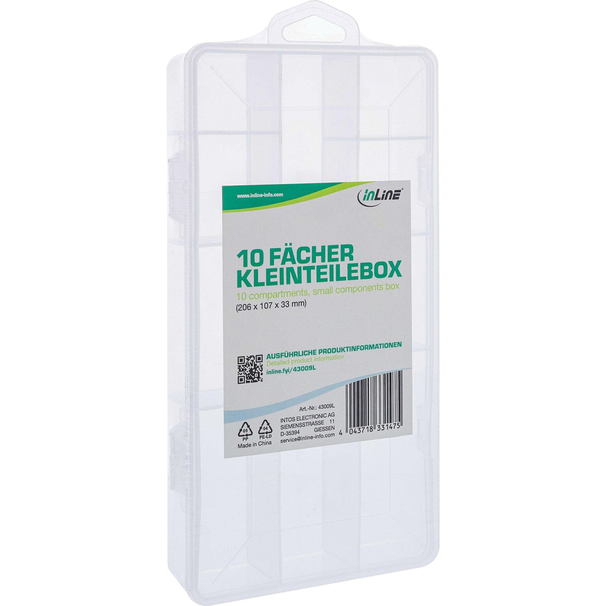 Inline® Small Components Box 10 Shelfs 206x107x33mm, White