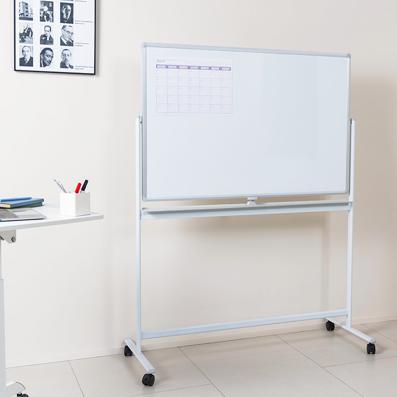 Dry Erase Whiteboard, Mobile,  Double-Sided, Metal, 120x80cm
