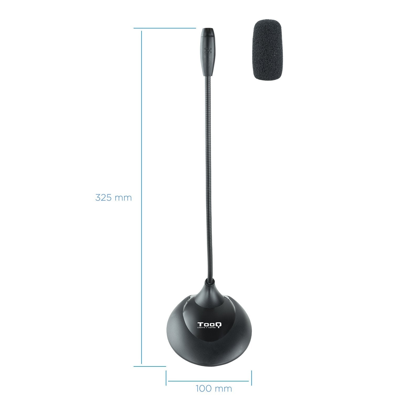 Tooq Microfono De Escritorio Flexible Omnidireccional - Interruptor On/Off - Cable De 2m - Jack 3.5mm - Negro