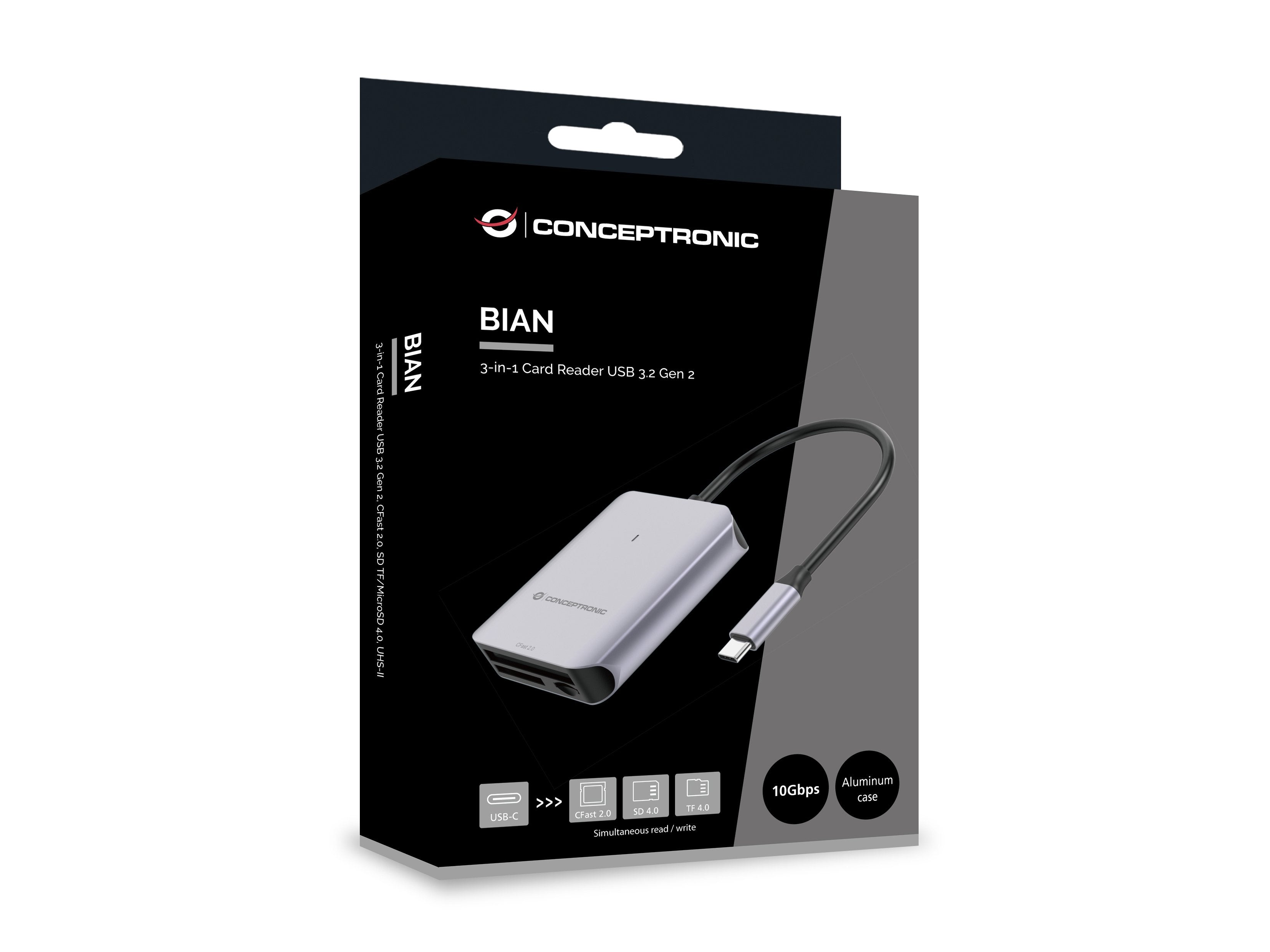 Card Reader Externo Conceptronic Bian09g Usb-C Sd/Sdhc/Sdxc Microsd/Tflash