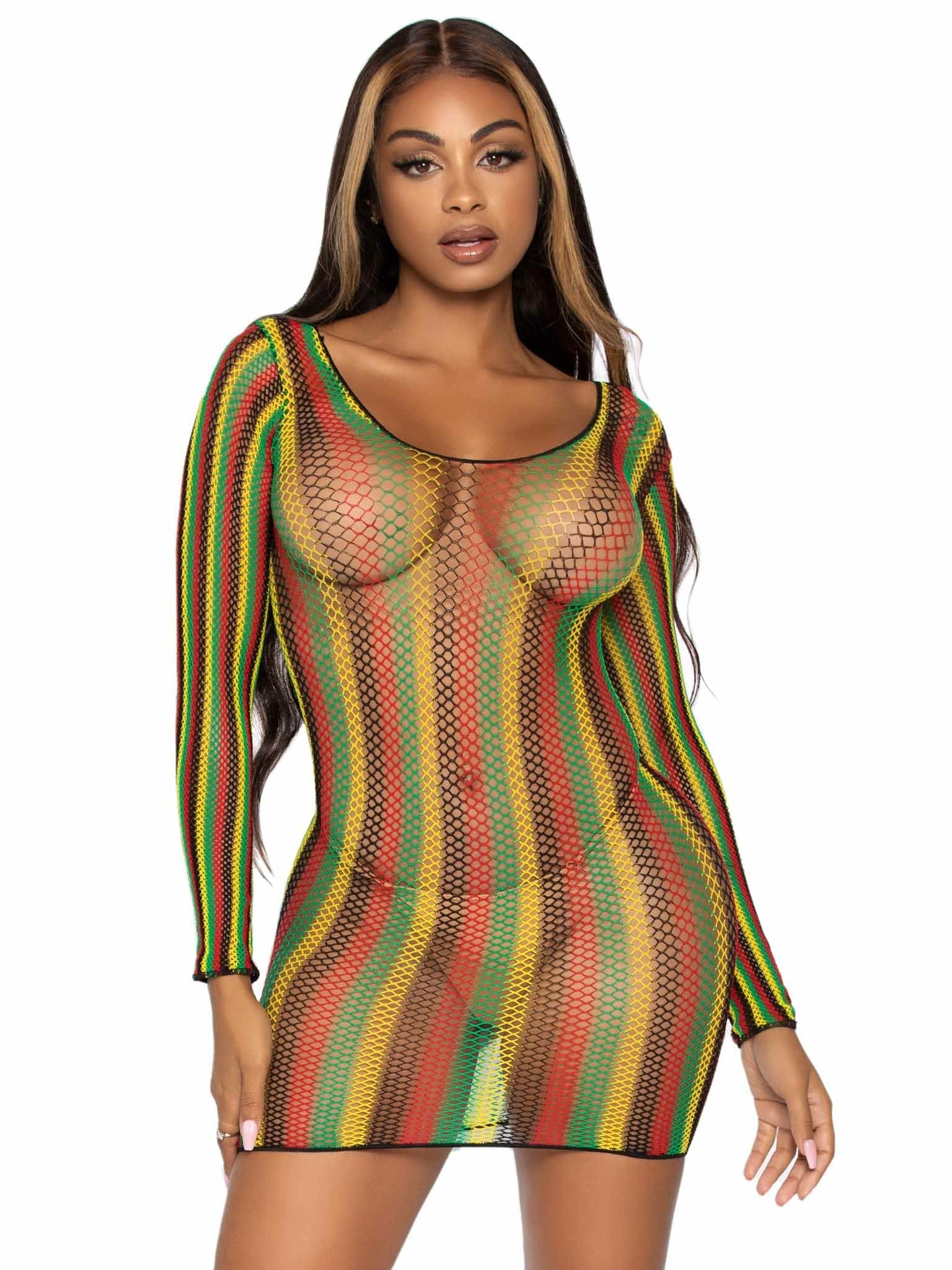 Leg Avenue - Minivestido De Red Rastas Talla Unica