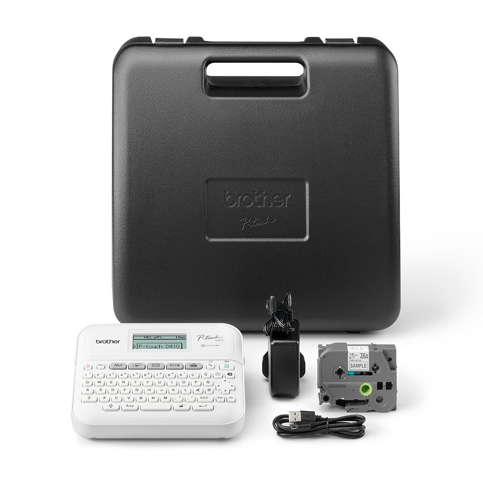 Brother Ptd410vpyj1 Label Printer Pt-D410vp Desktop Tze 3.5-18mm Easy-To-Read Graphic Display P-Touch Carrying Case
