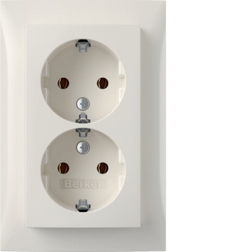 Berker 47748989 Doppelsteckdose Schuko Mit Abdeckplatte, Berker S.1, Polarweiss Glän