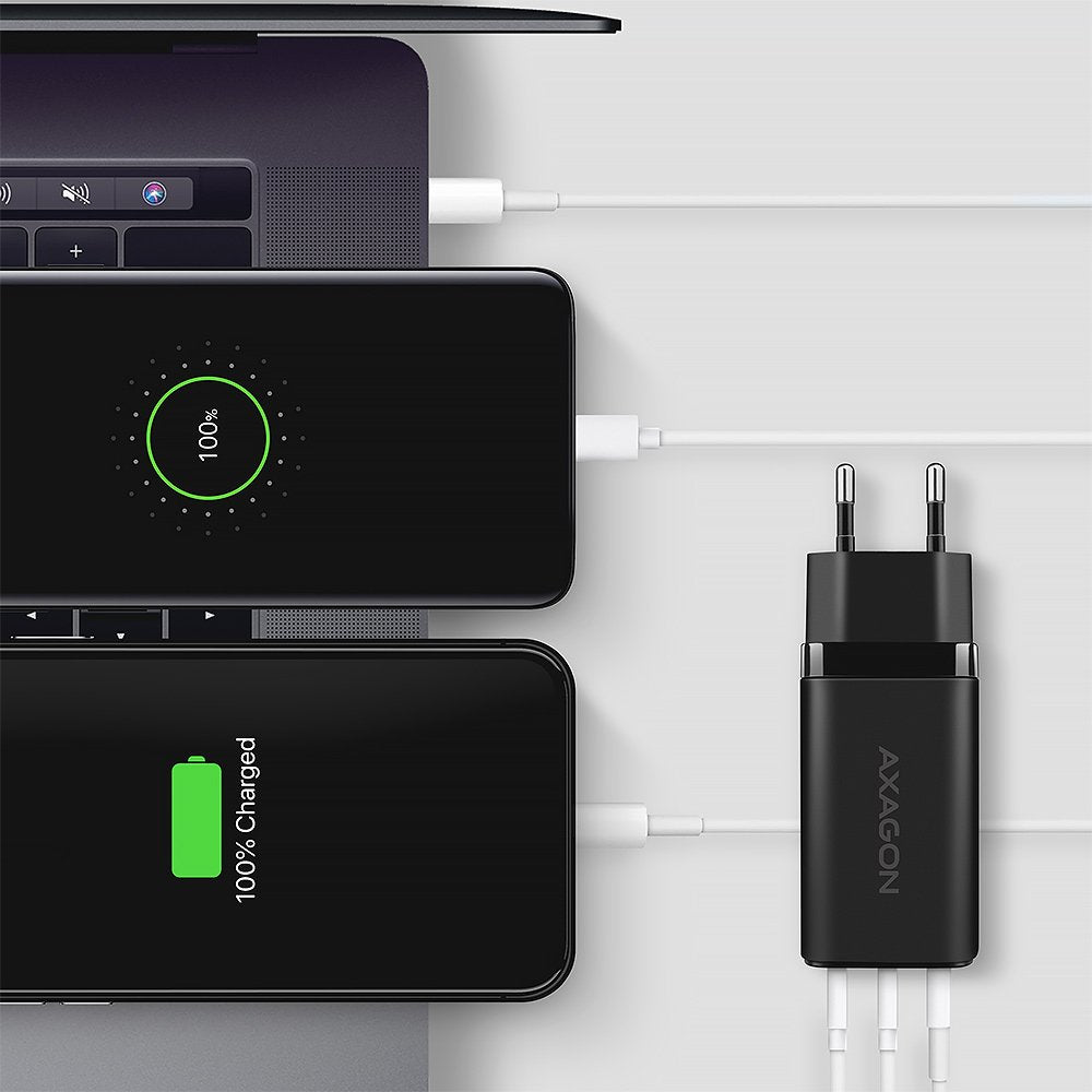 Cargador Acu-Dpq65, 2x Usb-C, 1x Usb-A, Pd3.0/Qc4+/Pps, 65w - Negro