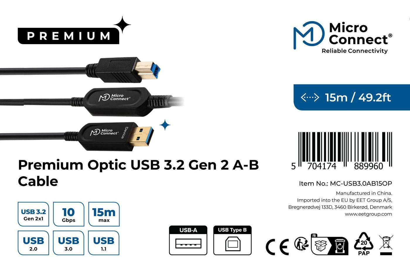 EAN 5704174889960 - Microconnect MC-USB3.0AB15OP cable USB USB 3.2 Gen 2 (3.1 Gen 2) 15 m USB A USB B Negro imagen 3
